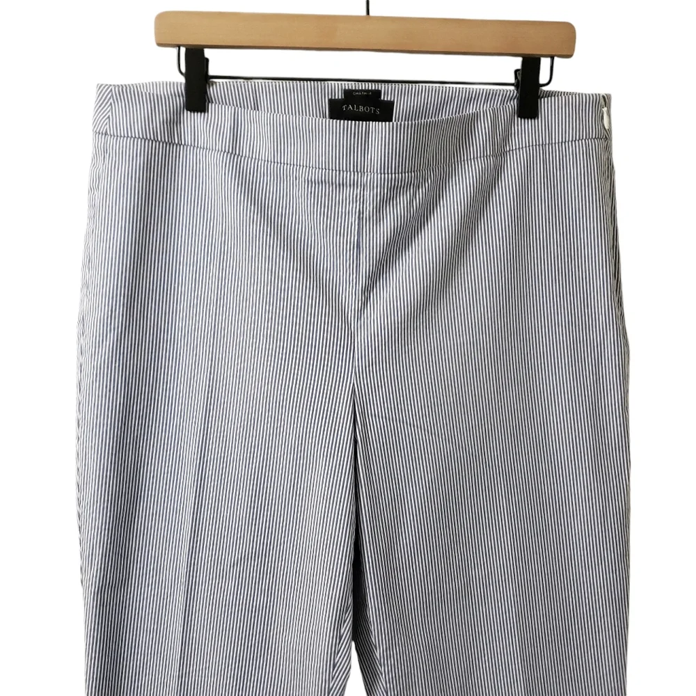 Talbots‎ Chatham Pinstripe Slim Ankle Side Zip Pants Blue/White Womens Sz 14